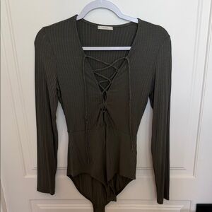 Maitai Olive Lace-Up Ribbed Bodysuit
